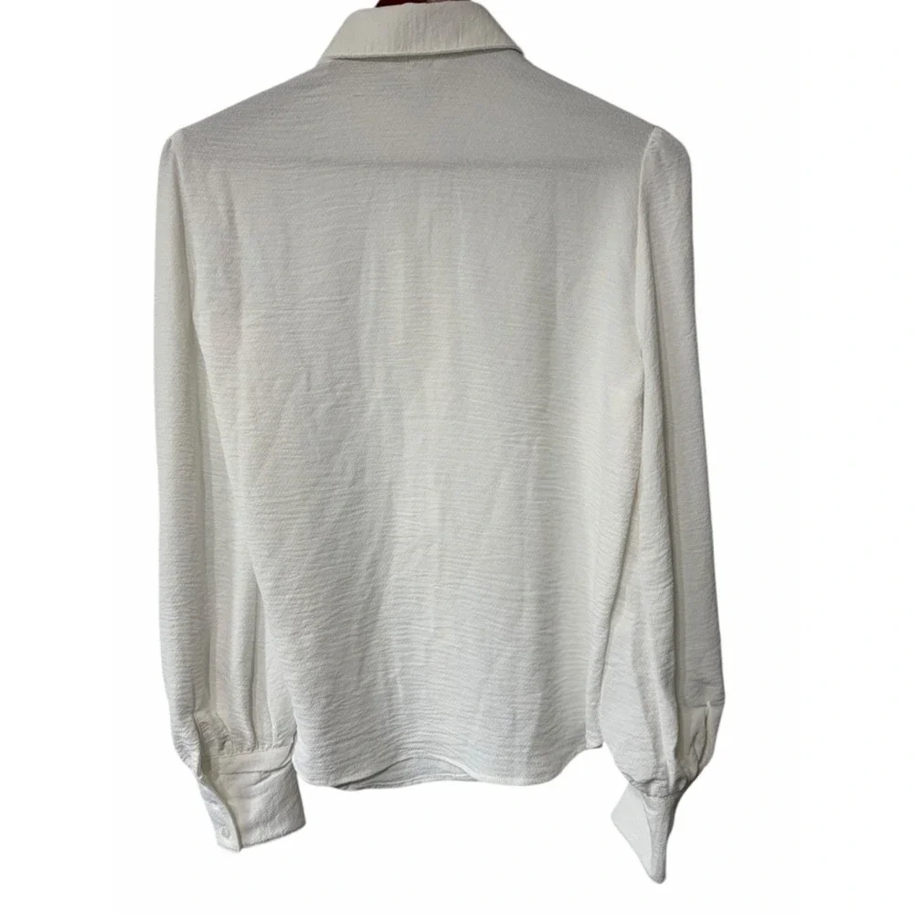 Max Studio White Ruffle-Front Button Down Blouse - Picture 3 of 5